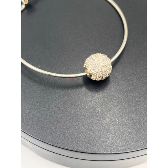 Sterling silver Pave Beaded Wire Adjustable Bangle Bracelet - Picture 3 of 8